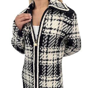 CELINE Vintage Tweed Long Jacket Coat #40 Wool Cashmere White Black [106279]